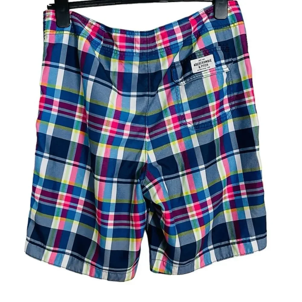 Abercrombie & Fitch Plaid Board Swim Shorts 9” Blue Pink Size XL